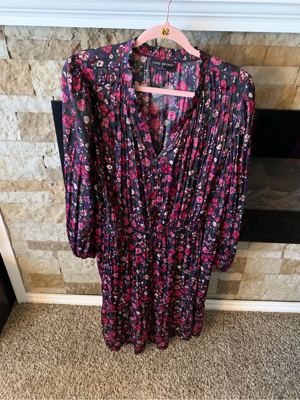 Lane Bryant Black Floral Long Sleeve Midi Dress with Pink Accents